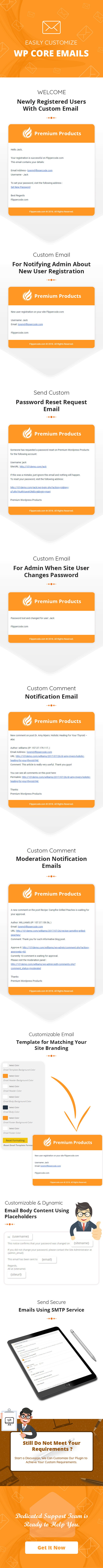 WP Core Emails Features